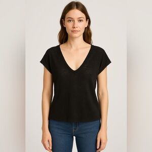 Project Social T-Shirt Black Sheer Slub Knit V-Neck Tee Top Size Small NWOT